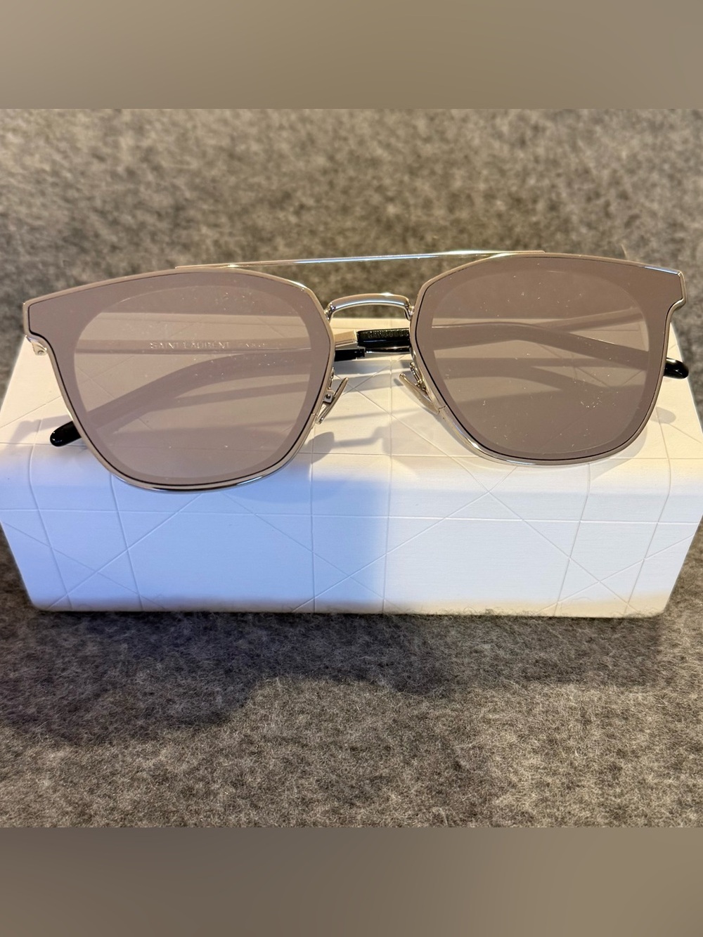 Saint Laurent Silver Frame Sunglasses with Taupe Lenses